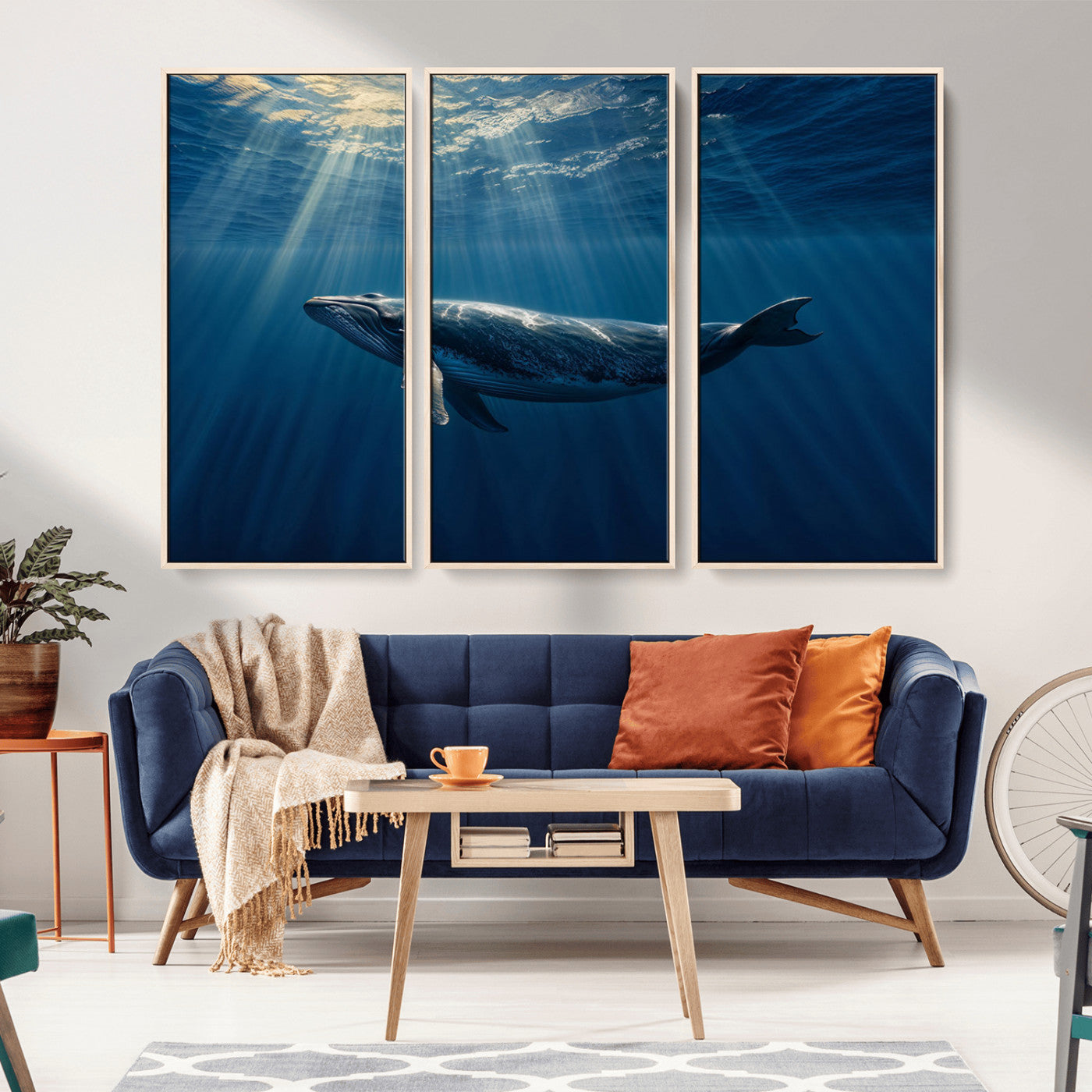-Whale under Ocean Wall Art Canvas Print