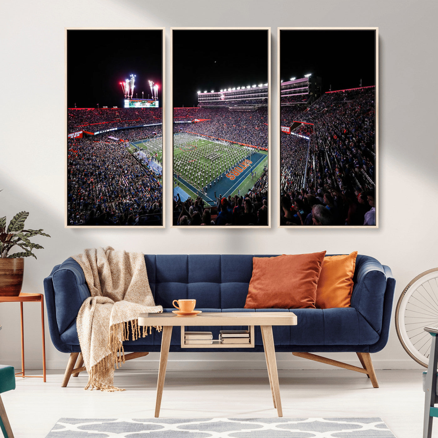 MGV-FC-48X32-3P - Ben Hill Griffin Stadium Night Game Triple Canvas Wall Art - Florida Gators Football Match