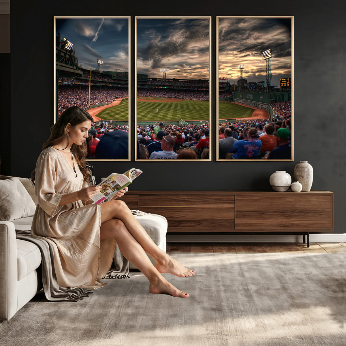 53432-MGV-CV-36X24 - Boston Red Sox Baseball Team Print, Massachusetts Fenway Park Stadium Wall Art Canvas Print