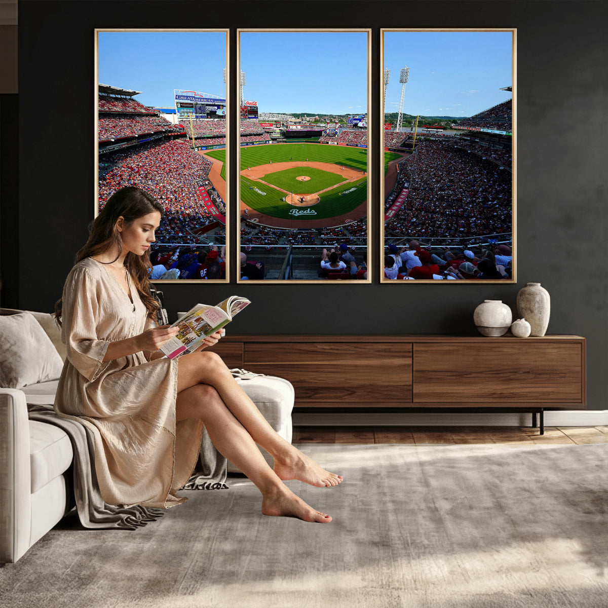 90998-MGV-CV-36X24 - Cincinnati Reds Baseball Canvas Print | Great American Ball Park Stadium Wall Art