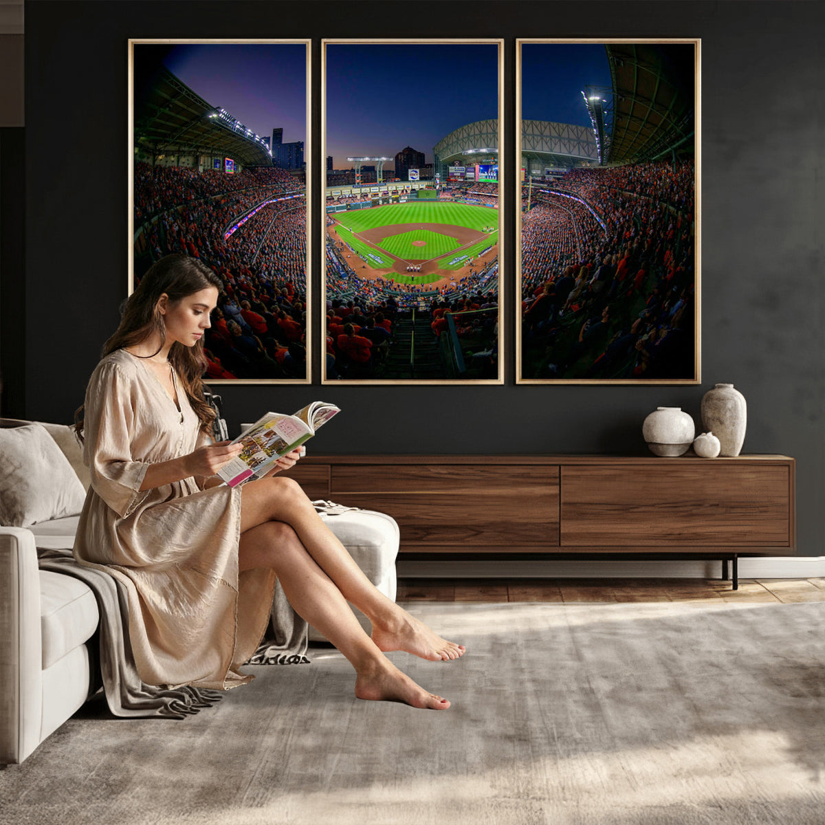 44322-MGV-CV-36X24 - Houston Astros Baseball Print Canvas, Houston Minute Maid Park Stadium Wall Art
