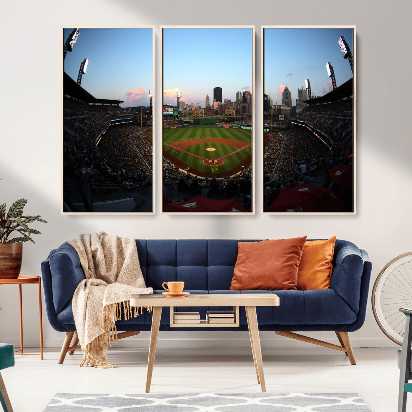 MGV-FC-48X32-3P - PNC Park Evening Game Triple Canvas Wall Art - Pittsburgh Pirates MLB Match - PNC Park Stadium Wall Art Canvas Print
