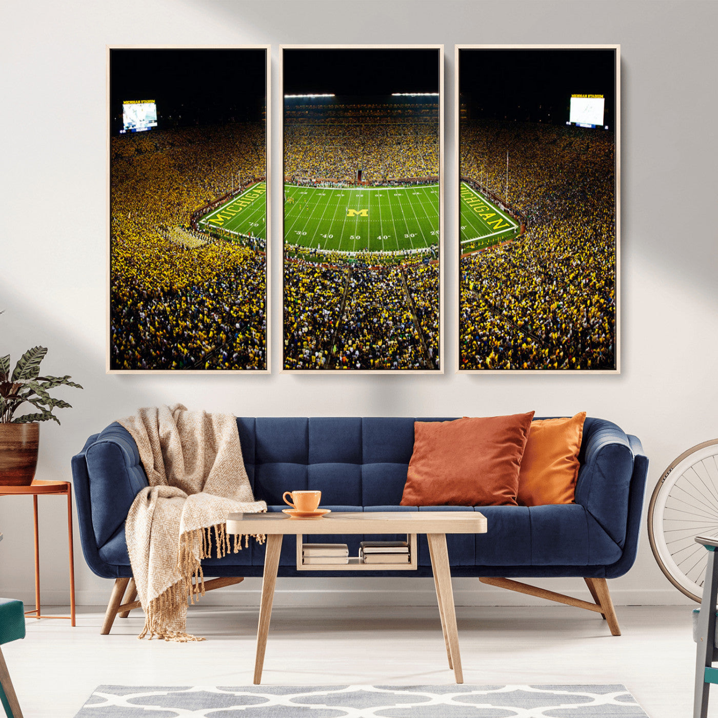 26166-MGV-FC-60X40-3P_Natural-Stadium in Michigan Wall Art Canvas Print, Framed American Football Stadium Art Picture Print, Football Stadium Field Perfect Sports Room Decor Artwork