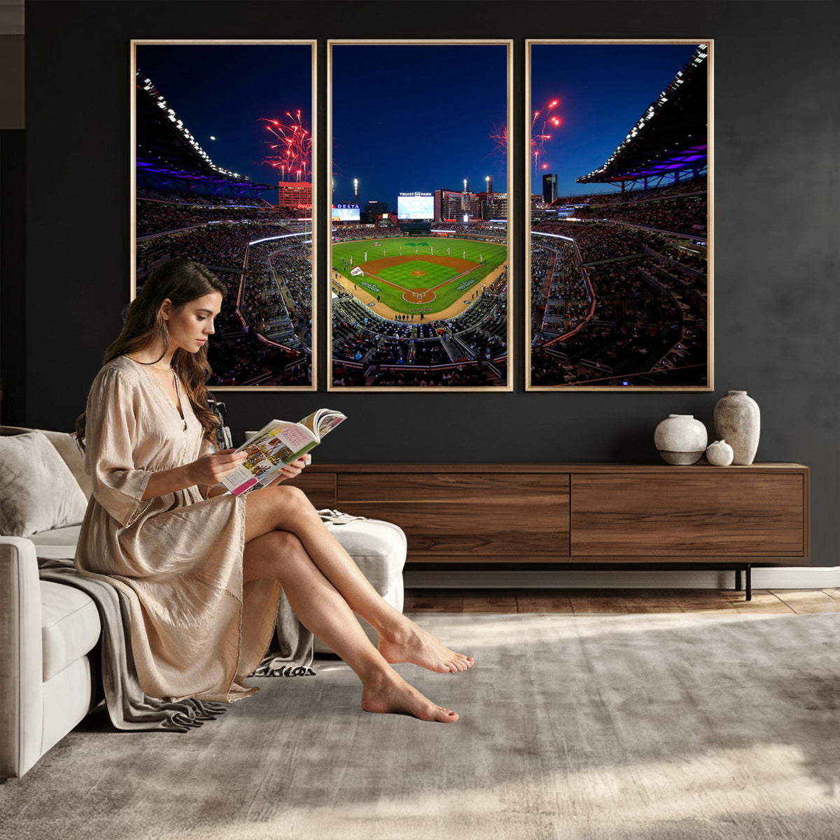 50582-MGV-CV-36X24 - Truist Park Atlanta Braves Baseball Stadium Wall Art Print | Large 3-Panel Canvas Print for Sports