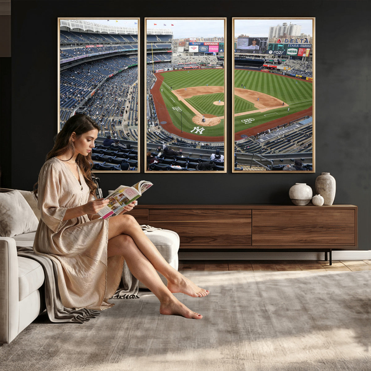 45784-MGV-CV-36X24 - New York Yankees Baseball Team Print, Yankee Stadium Wall Art Canvas Print