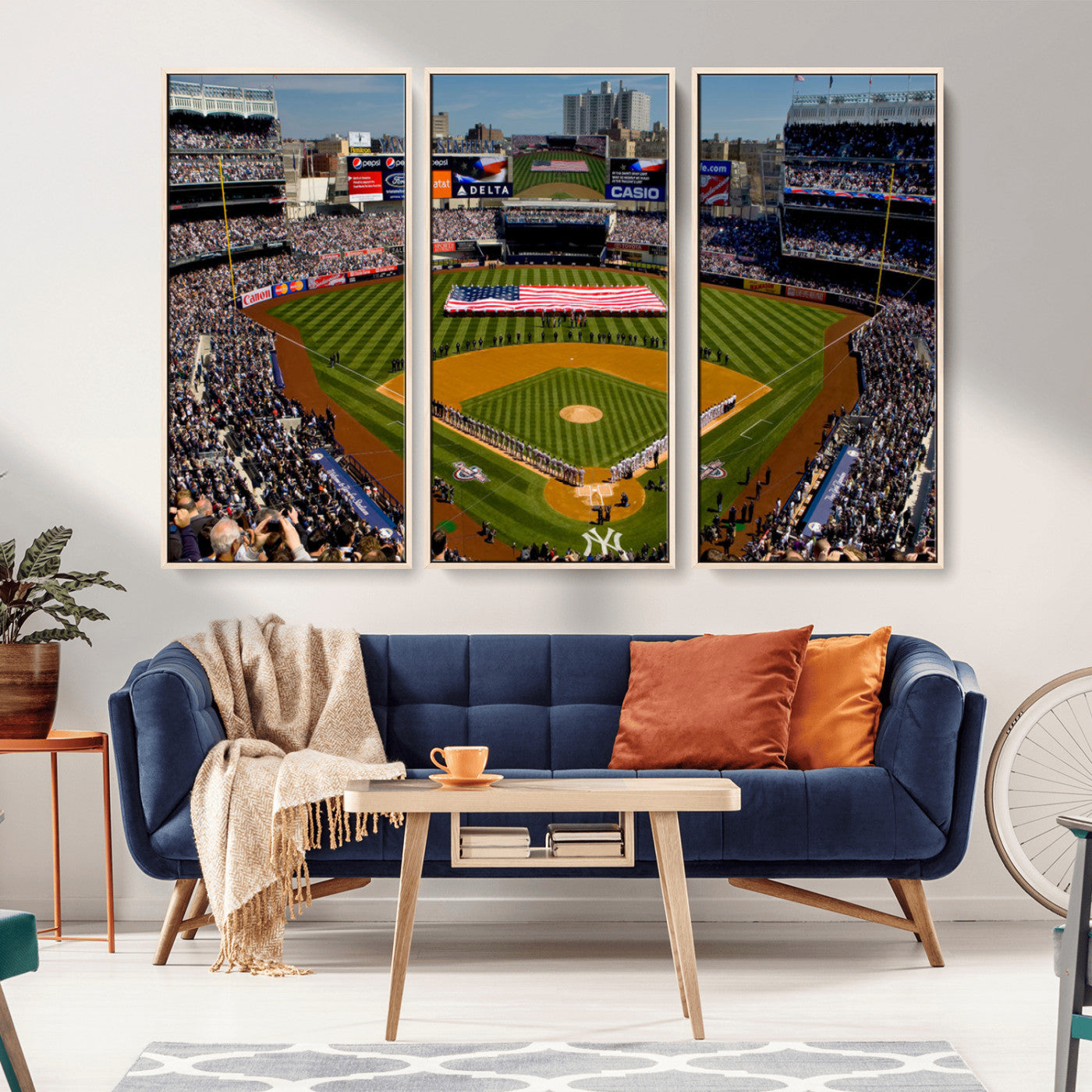 MGV-FC-48X32-3P - Yankee Stadium New York Wall Art Print | 3-Panel Canvas Print of Yankees Baseball Stadium | Large Framed Wall Decor for Baseball Fans | Ready-to-Hang