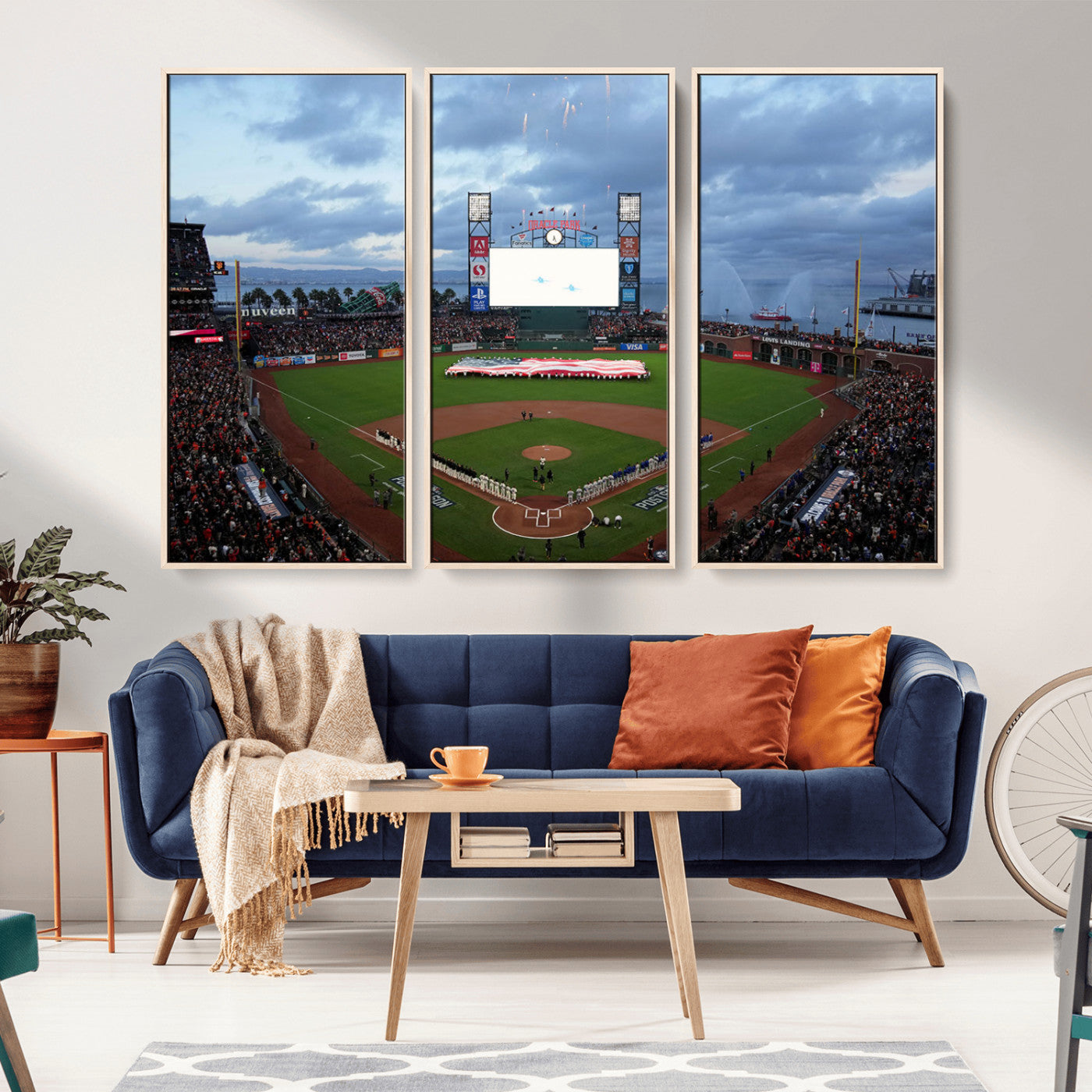 MGV-FC-48X32-3P - Oracle Park San Francisco Giants Wall Art | 3-Panel Canvas Print of Oracle Park Stadium | Large Framed Baseball Wall Decor | Ready-to-Hang MLB Canvas Print
