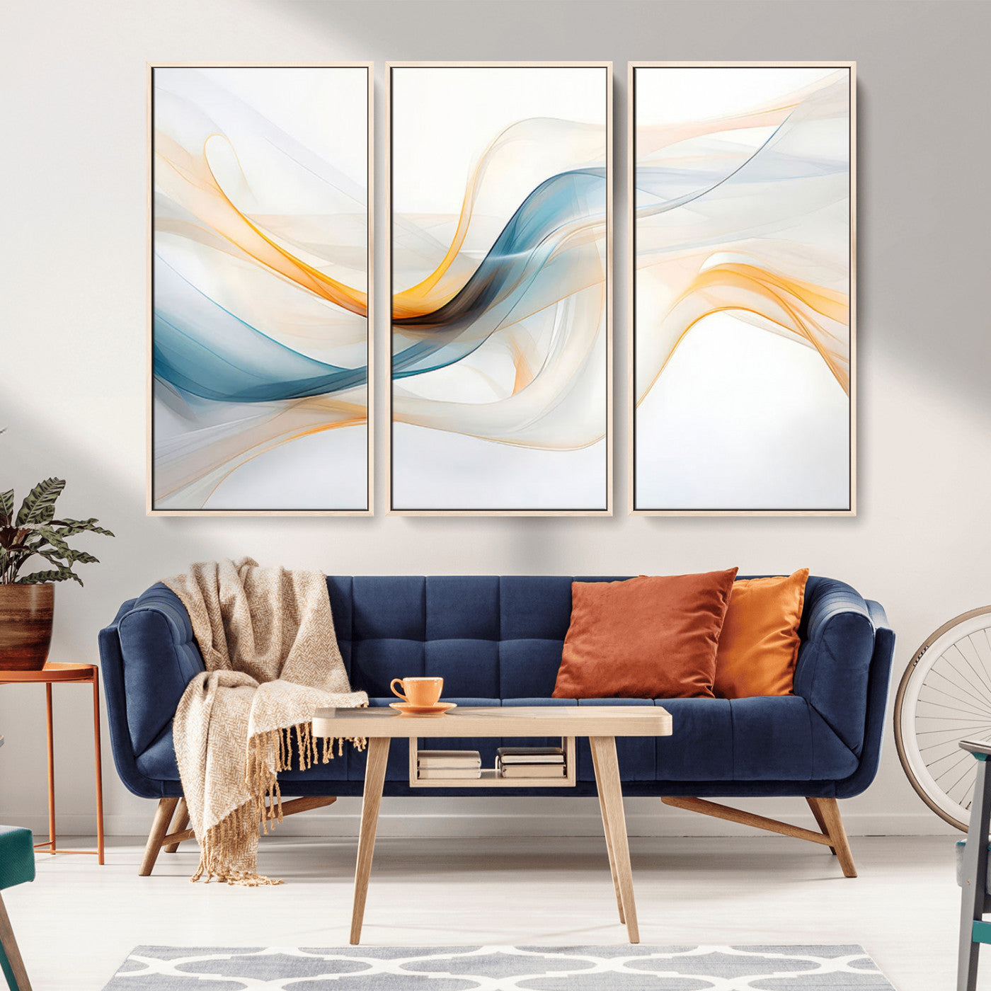 MGV-FC-48X32-3P - Decorative Turquoise Abstract Wave Wall Art Canvas Print