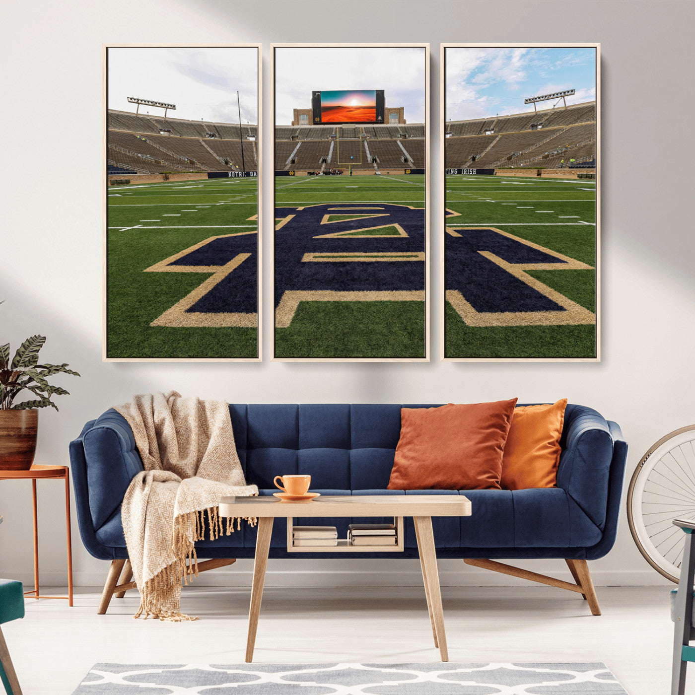 MGV-FC-48X32-3P - Notre Dame Stadium Giclee Canvas Print | Triptych Wall Art Featuring Iconic Notre Dame Football Field | Ready-to-Hang Sports Stadium Decor