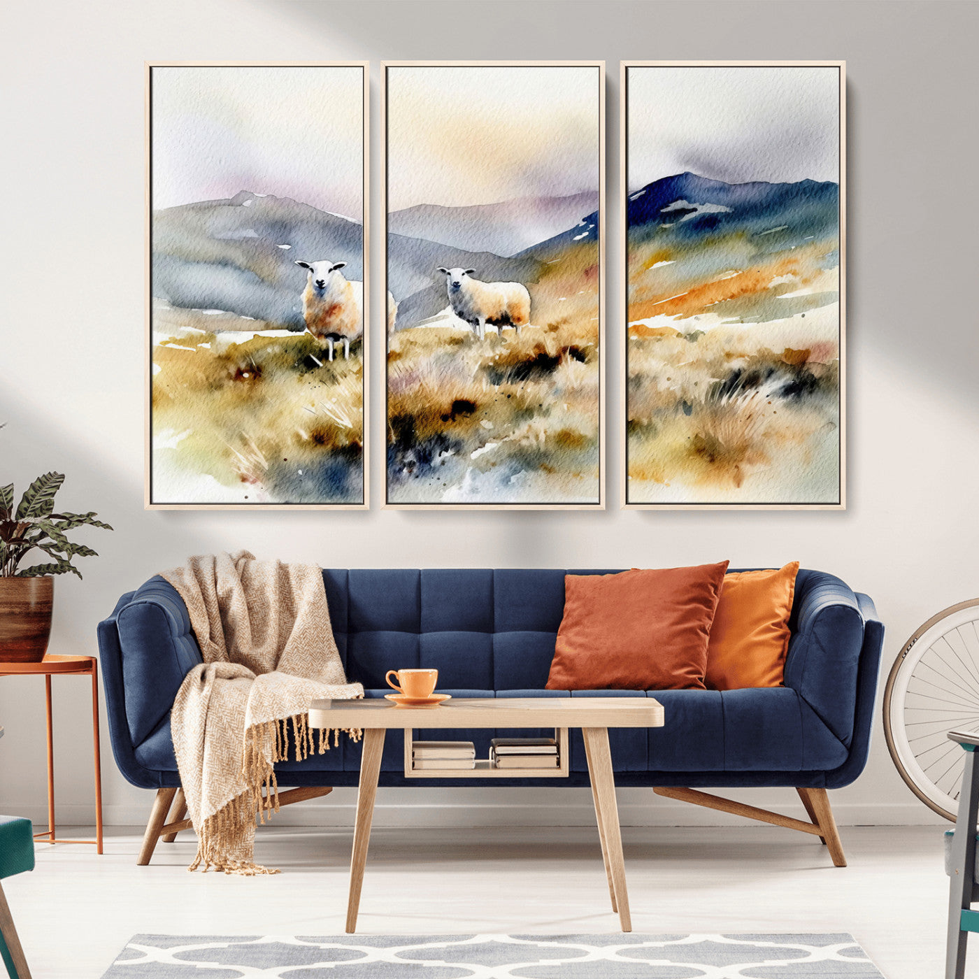 -Watercolor Sheep for Farmhouse Decor Wall Art Canvas Print, Mountain Wall Art Print