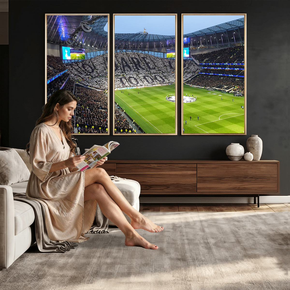 38765-MGV-CV-36X24 - Tottenham Hotspur Stadium Canvas Print, Match Day Triple Canvas Wall Art