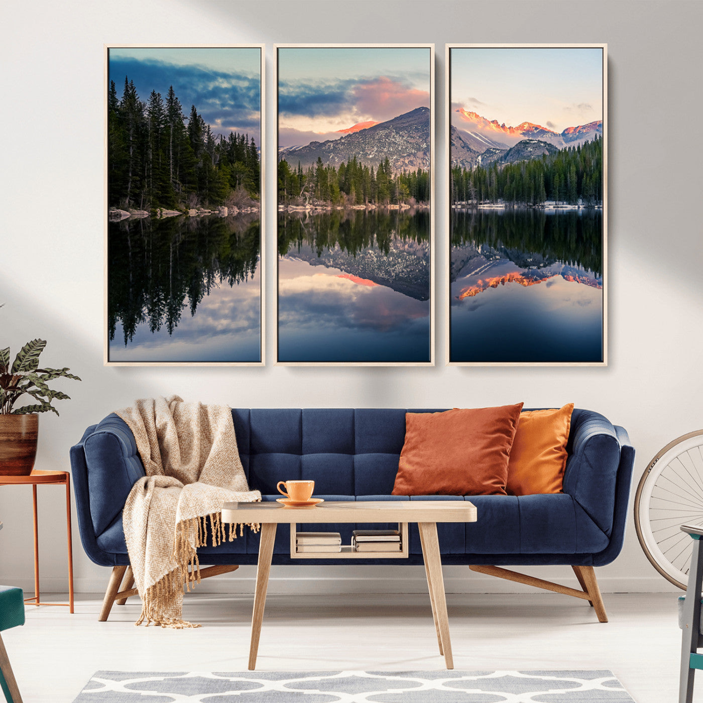 MGV-FC-48X32-3P - Bear Lake Reflection at Rocky Mountain National Park Wall Art Canvas Print, Scenic Mountain Landscape Canvas Print Set | Mountain Lake Wall Art Print