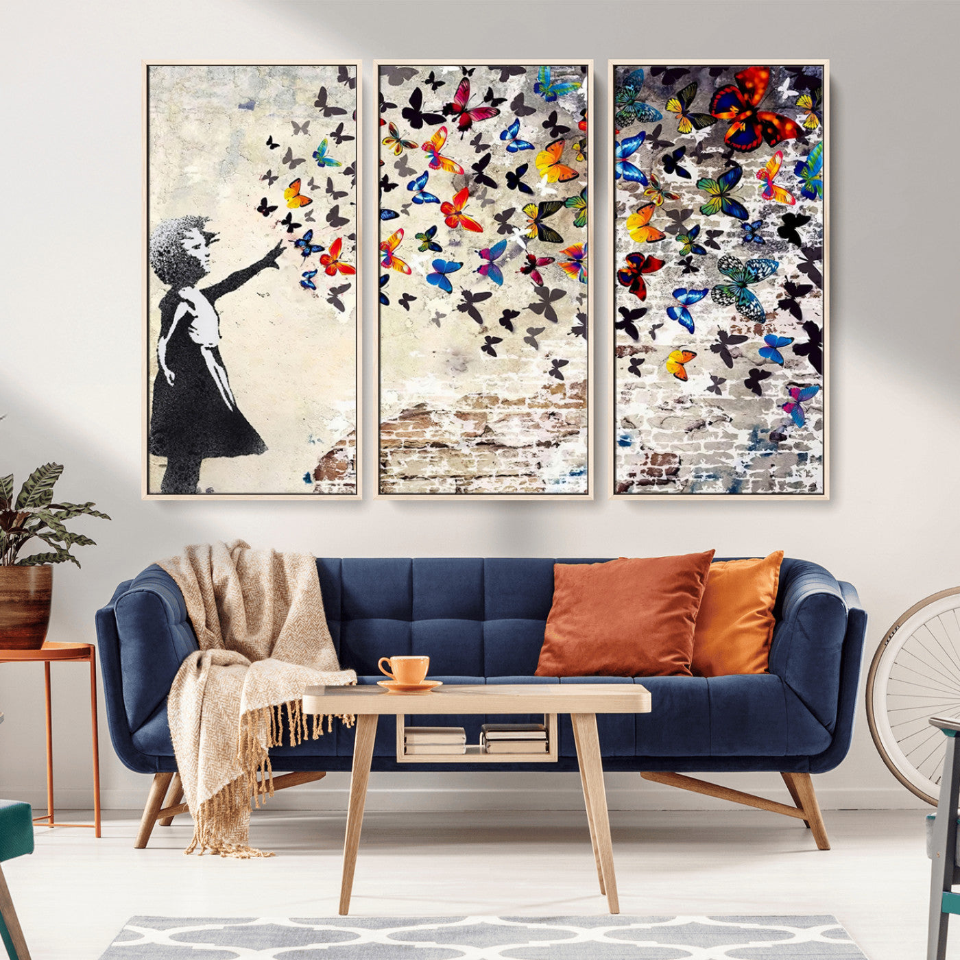 MGV-FC-48X32-3P - Banksy Graffiti Wall Art Canvas Print: Girl Releasing Vibrant Butterflies – Ready to Hang