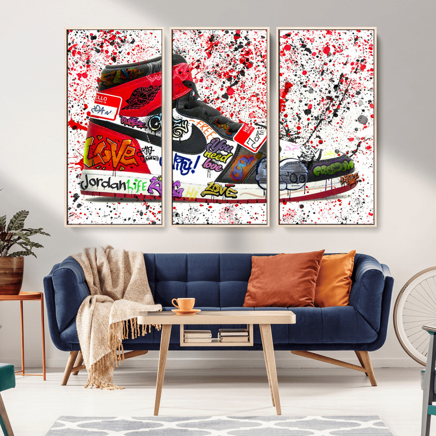MGV-FC-48X32-3P - Jordan Shoes Graffiti Wall Art Canvas Print- Jordan Graffiti Canvas Wall Art - Framed Perfect for Sneaker heads and Urban Art Lovers