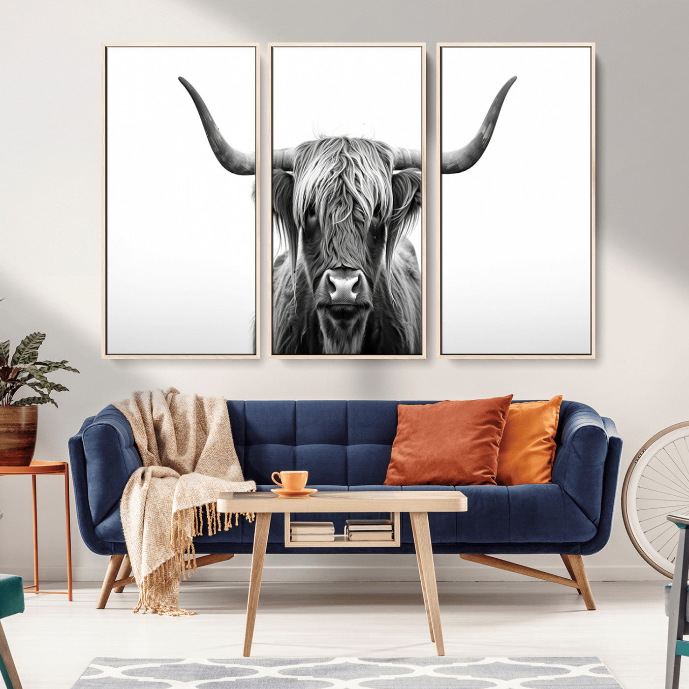 MGV-FC-48X32-3P - Highland Wall Art Canvas Print – Minimalist Black and White Farmhouse Décor, Ready to Hang