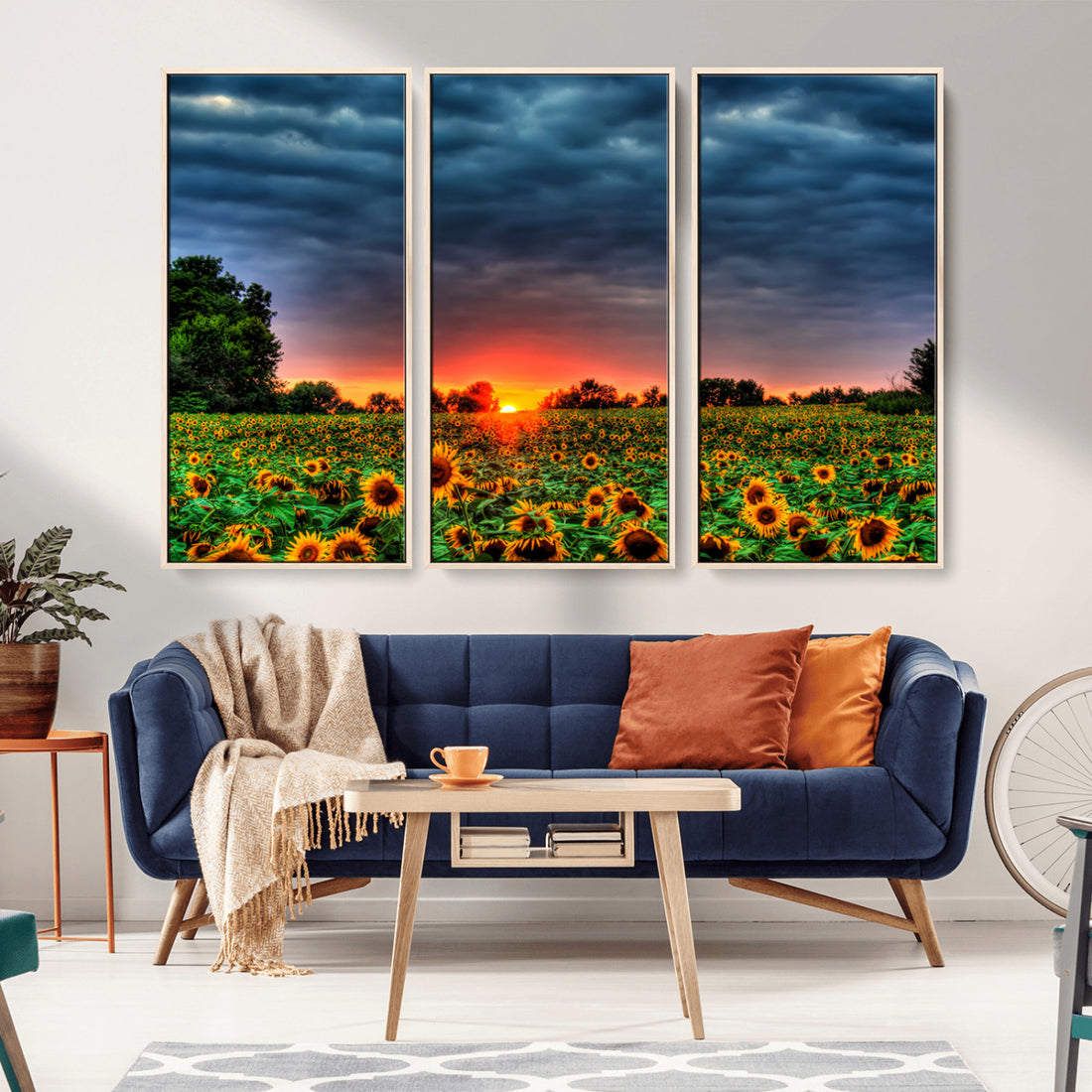 Golden Sunflower Field at Sunset, Breathtaking Sky and Vibrant Flowers Wall Art Canvas Print