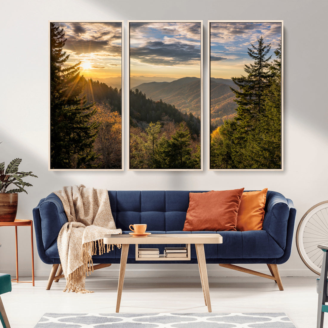 Sunrise Over the Smoky Mountains Canvas Wall Art | Scenic Landscape Photography Triptych