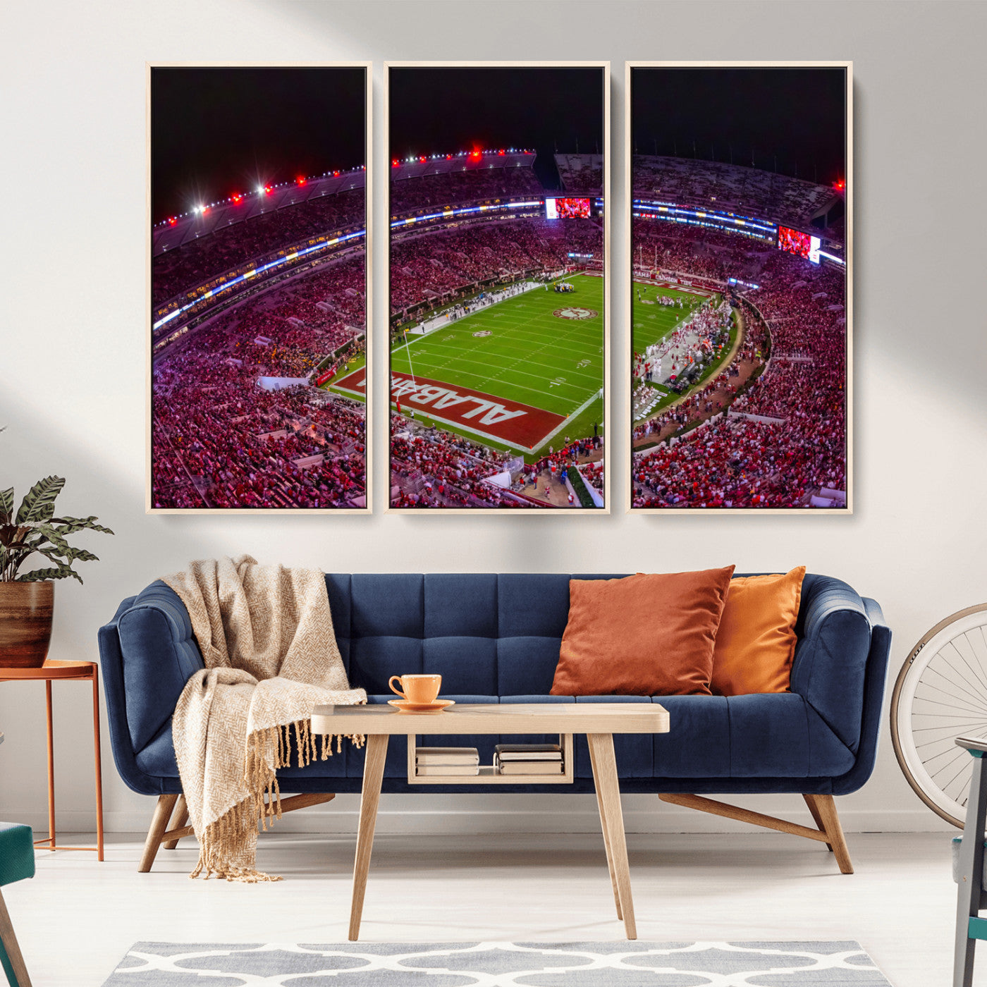 MGV-FC-48X32-3P - Bryant-Denny Stadium Night Game Triple Canvas Wall Art - Alabama Crimson Tide Football Match
