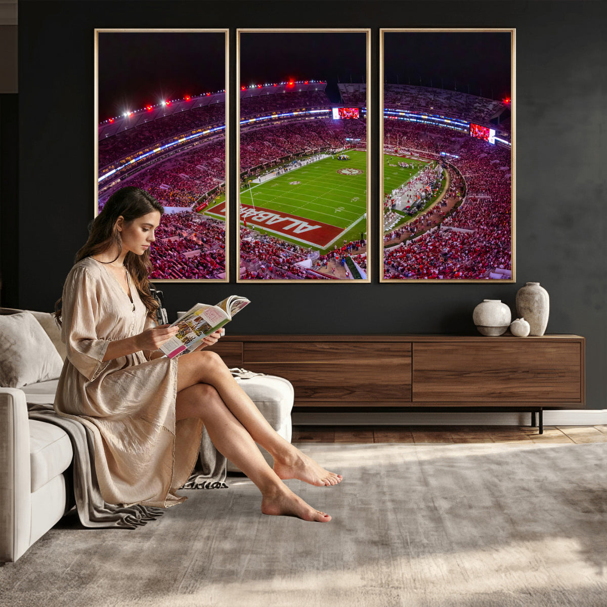 11343-MGV-CV-36X24 - Bryant-Denny Stadium Night Game Triple Canvas Wall Art | Alabama Crimson Tide Football