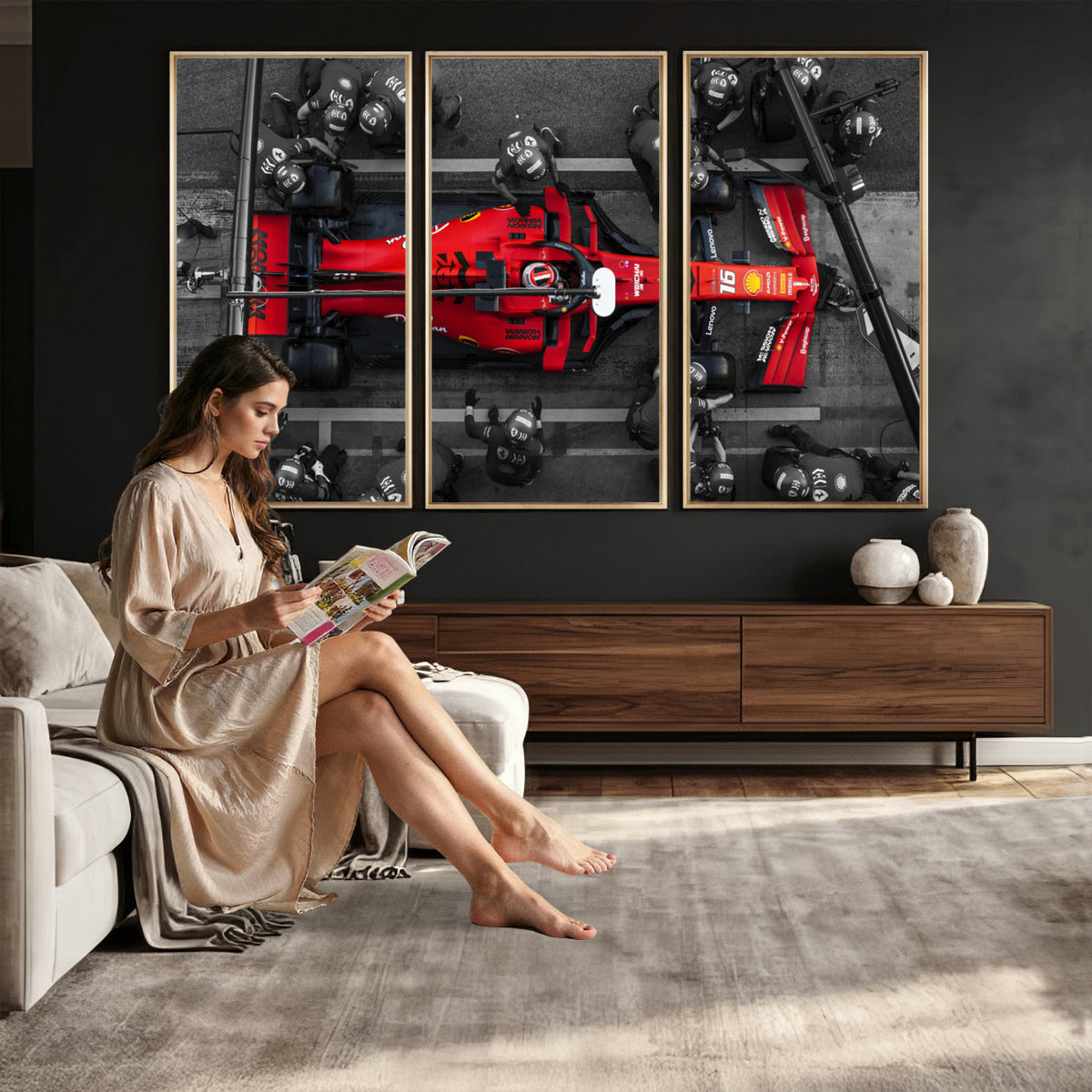 99356-MGV-CV-36X24 - Ferrari Pit Stop Canvas Wall Art | Precision and Speed