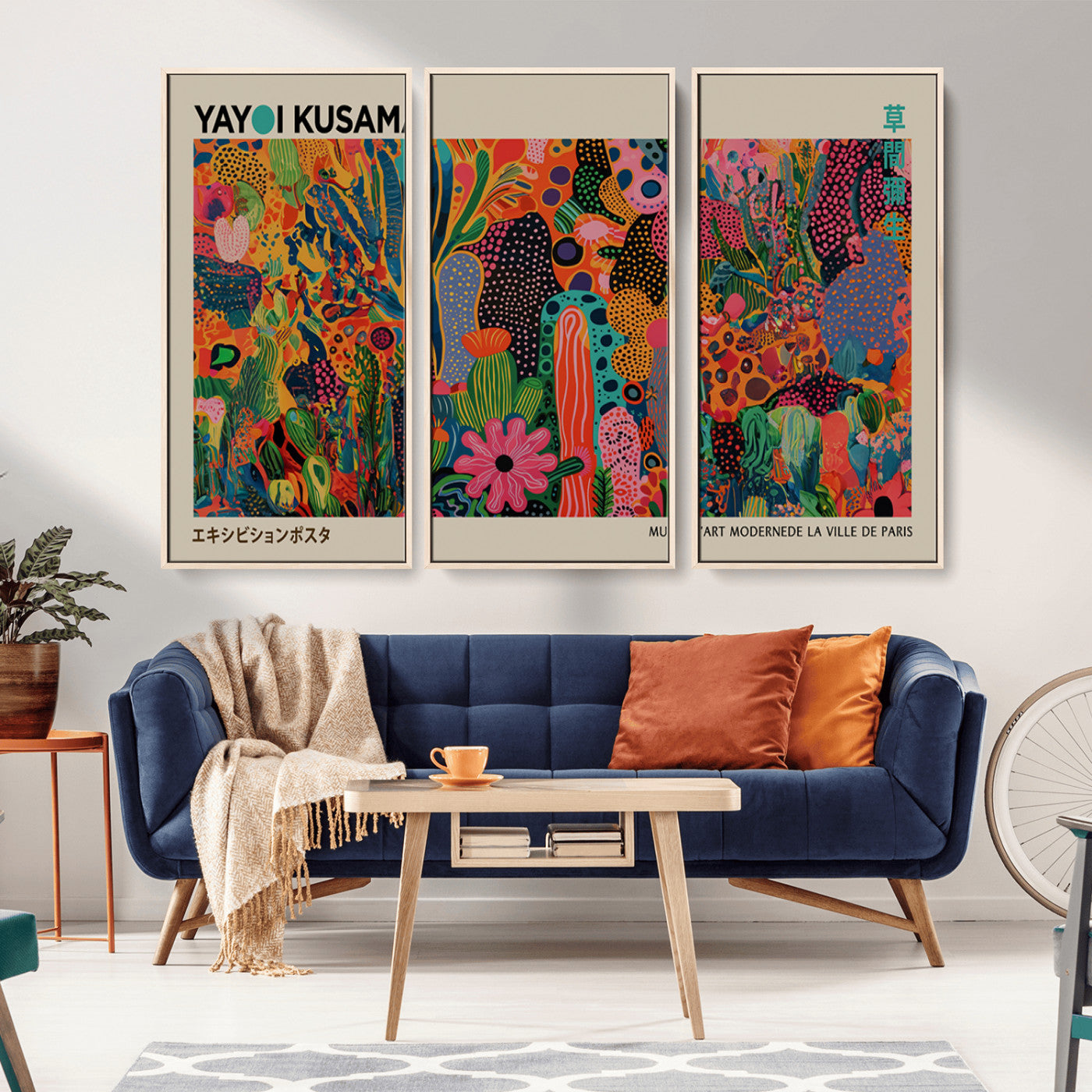 MGV-FC-48X32-3P - Framed Yayoi Kusama 1986 Wall Art Print – Japanese Wall Art Print, Wabi Sabi Yayoi Kusama Print -