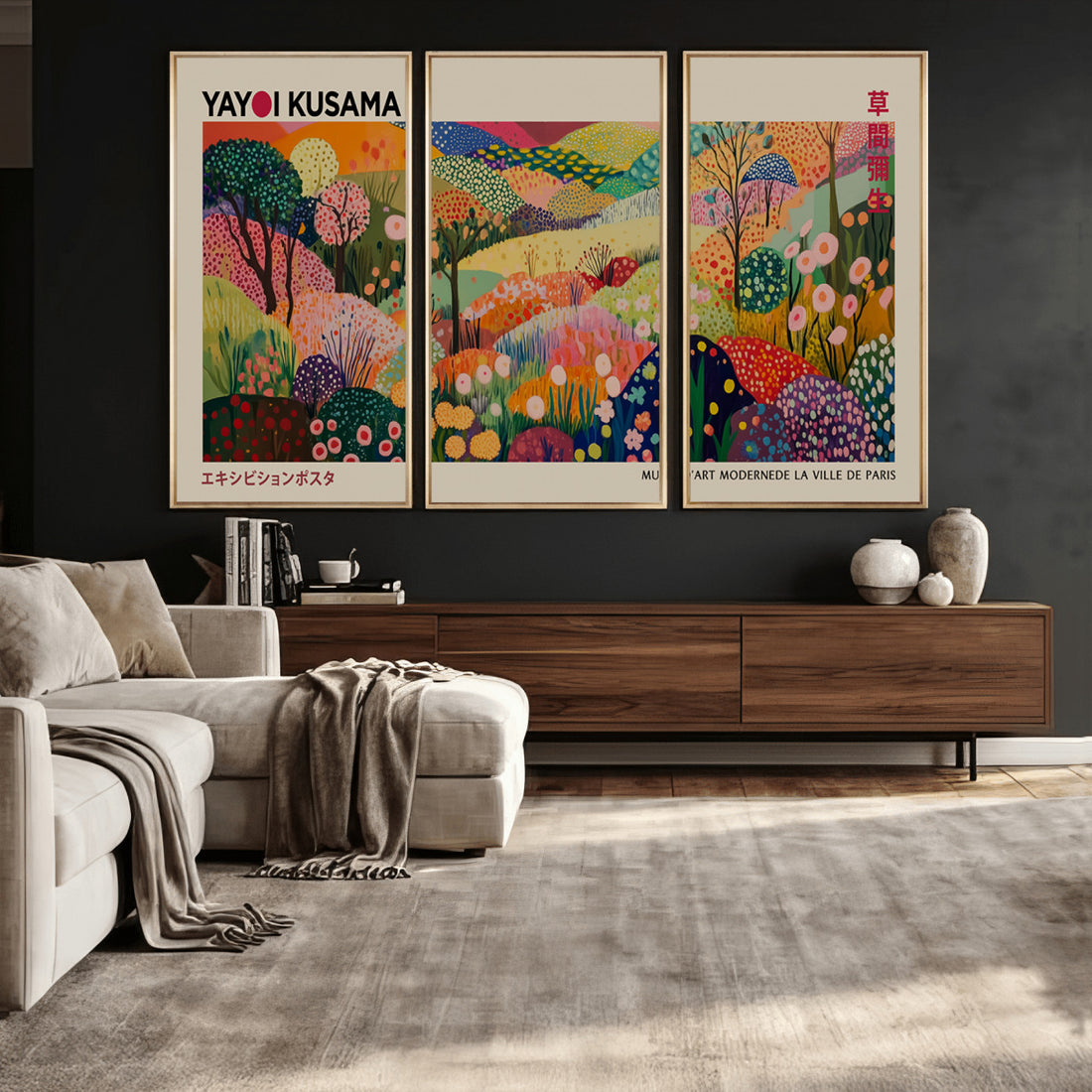Framed Yayoi Kusama 1986 Wall Art Print | Japanese Wabi Sabi Vibrant Abstract Landscape Canvas
