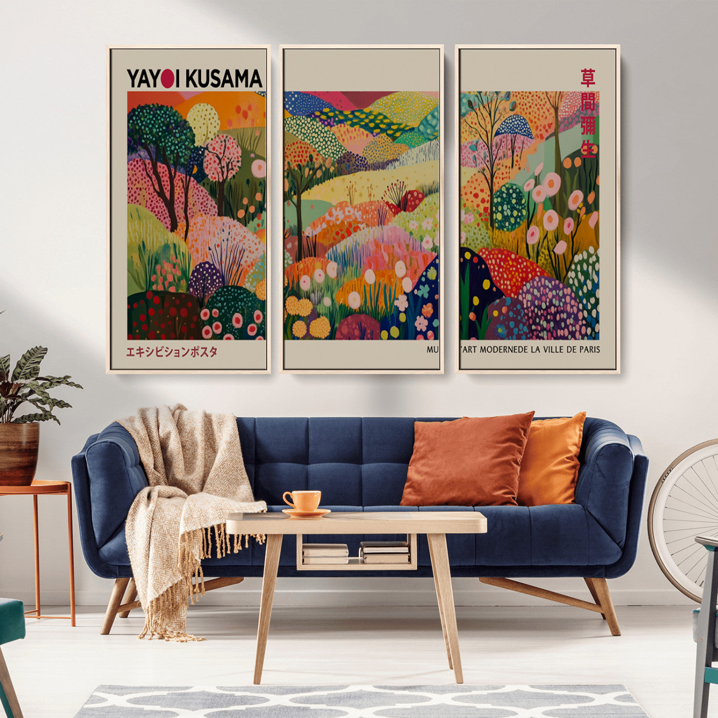 MGV-FC-48X32-3P - Framed Yayoi Kusama 1986 Wall Art Print – Japanese Wall Art Print, Wabi Sabi Yayoi Kusama Print -
