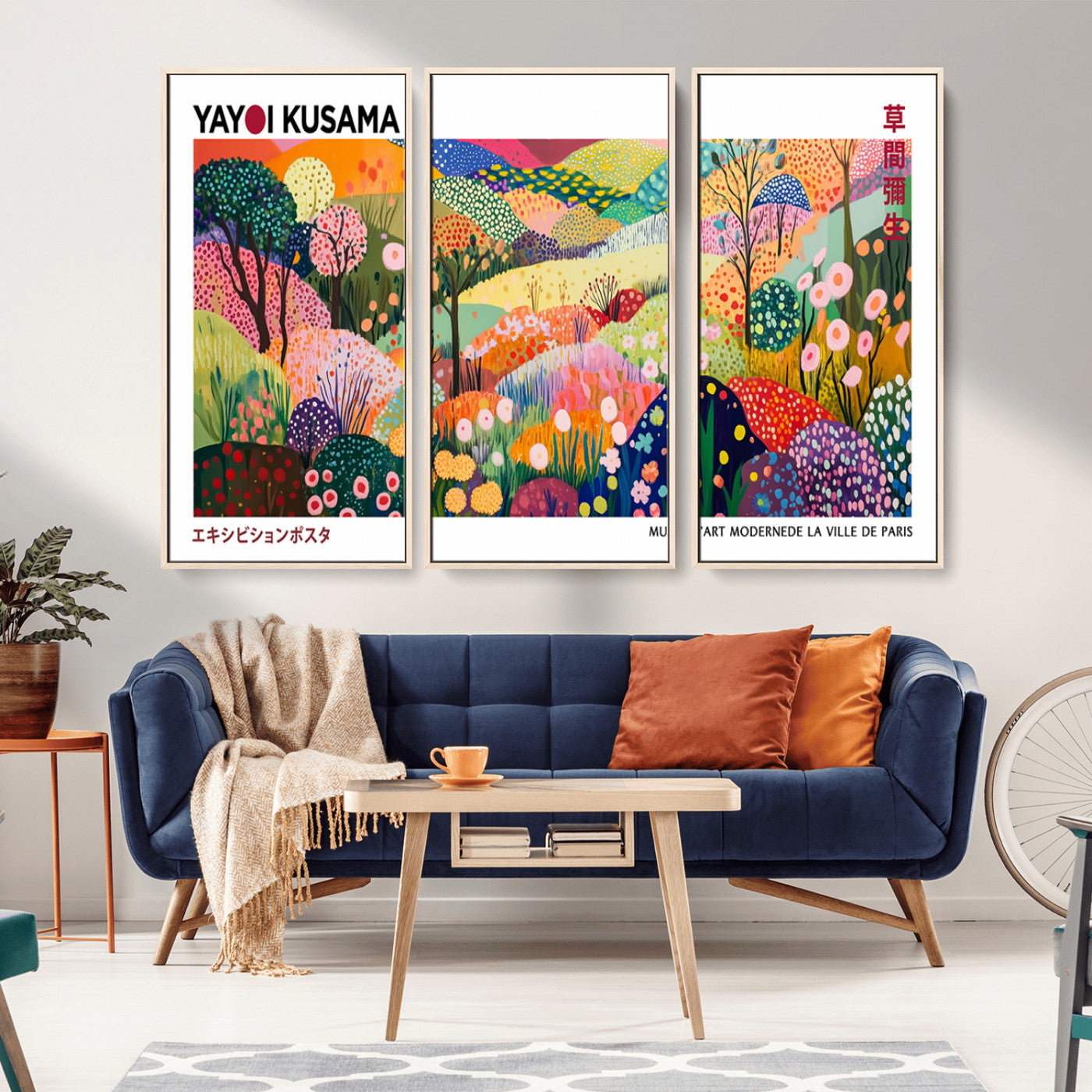 MGV-FC-48X32-3P - Framed Yayoi Kusama 1986 Wall Art Print – Japanese Wall Art Print, Wabi Sabi Yayoi Kusama Print -