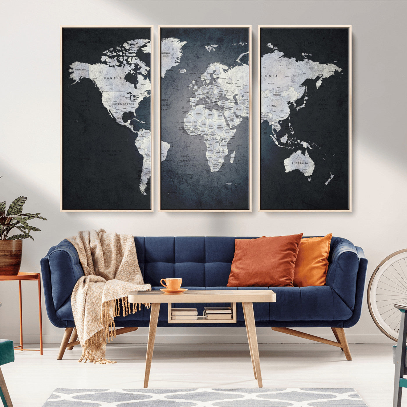 MGV-FC-48X32-3P - World Map Wall Art Canvas Print for Home and Office Decor