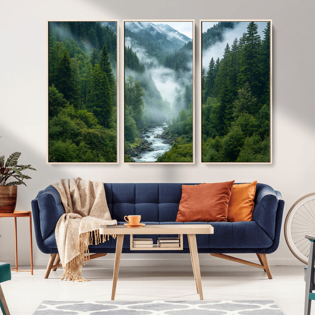 Mountain Forest River Canvas Wall Art Print, Serene Nature Landscape, Tranquil Forest Wall Decor
