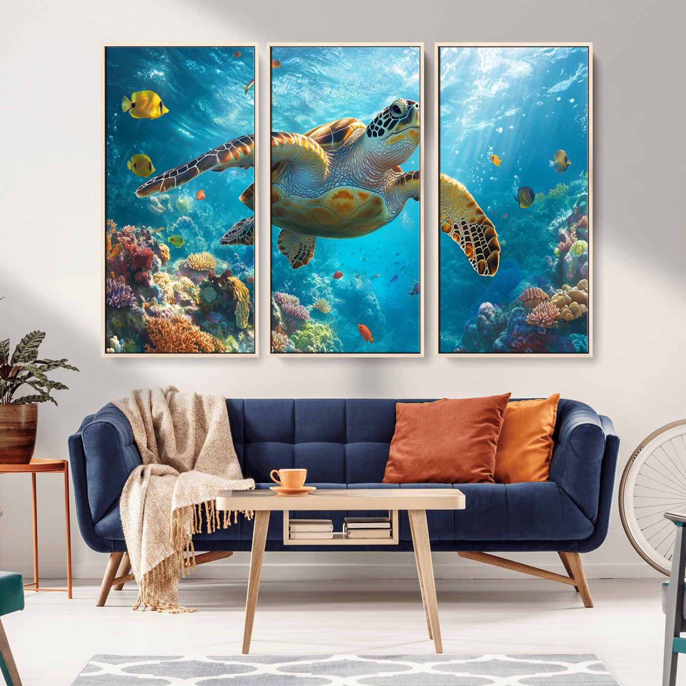 MGV-FC-48X32-3P - Sea Turtle Underwater Canvas Wall Art Print - Vibrant Ocean Wildlife Decor, Marine Wall Art
