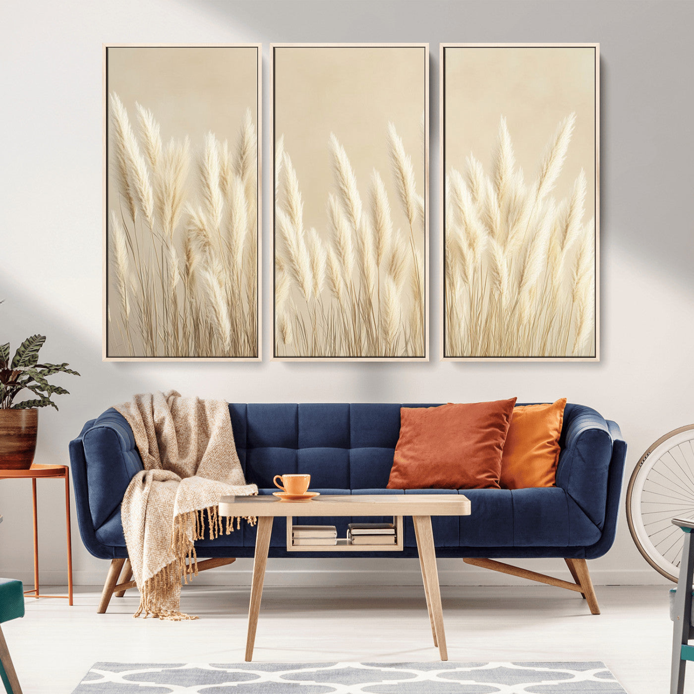 MGV-FC-48X32-3P - Grass Wall Art Print - Elegant Neutral Decor for Living Room, Boho Minimalist Artwork, Ready to Hang