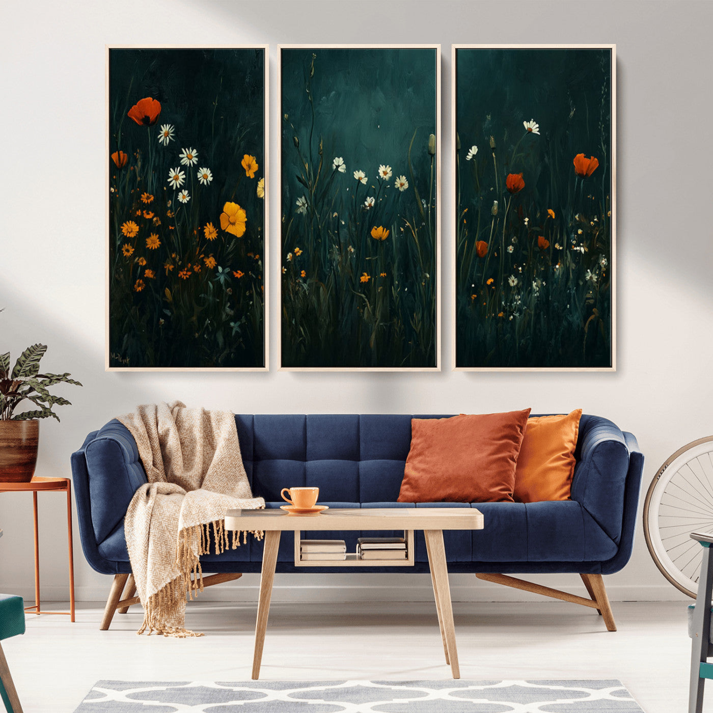 MGV-FC-48X32-3P - Framed Wildflower Field Wall Art, Framed Vintage Botanical Landscape Sign, Floral Decor, Modern