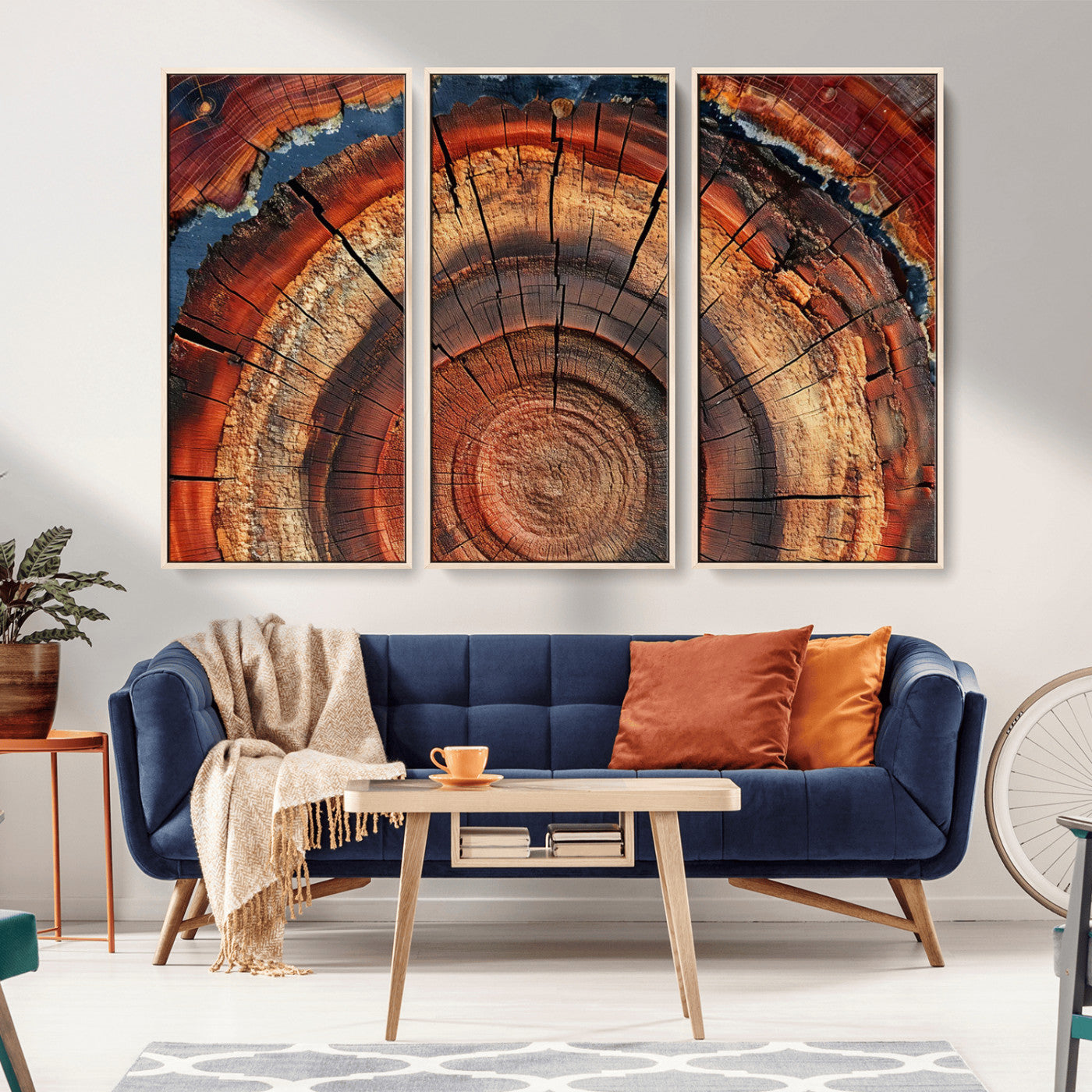 MGV-FC-48X32-3P - Abstract Tree Ring Art, Colorful Tree Ring Wall Decor, Minimalist Home Canvas Art, Modern Farmhouse