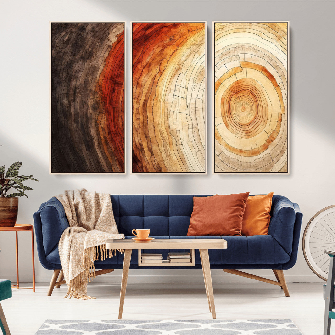 MGV-FC-48X32-3P - Tree Ring Print on Canvas Wall Art, Tree Stump Print, Wood Wall Art Living Room, Abstract Natural
