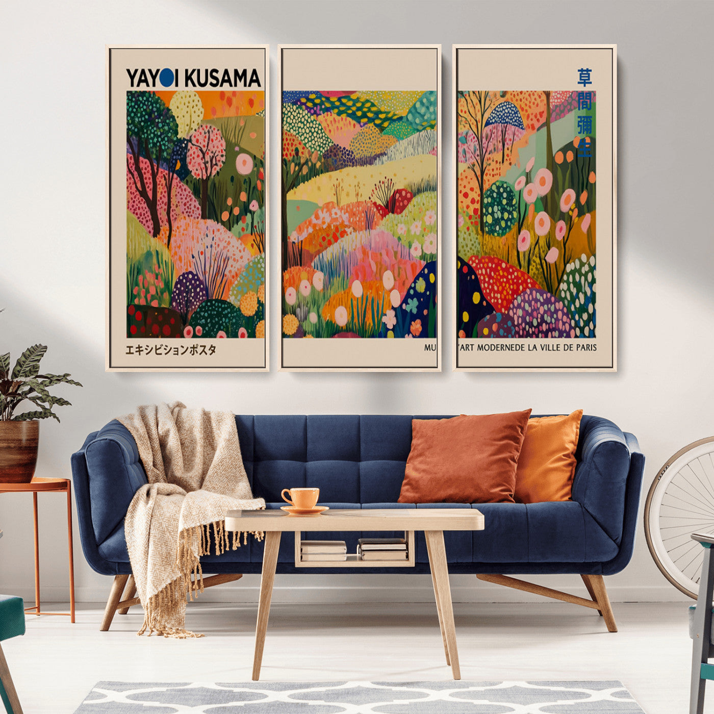 MGV-FC-48X32-3P - Yayoi Kusama Japanese Art Canvas Print, Abstract Art, Large Yayoi Kusama Framed Print, Japanese Wabi