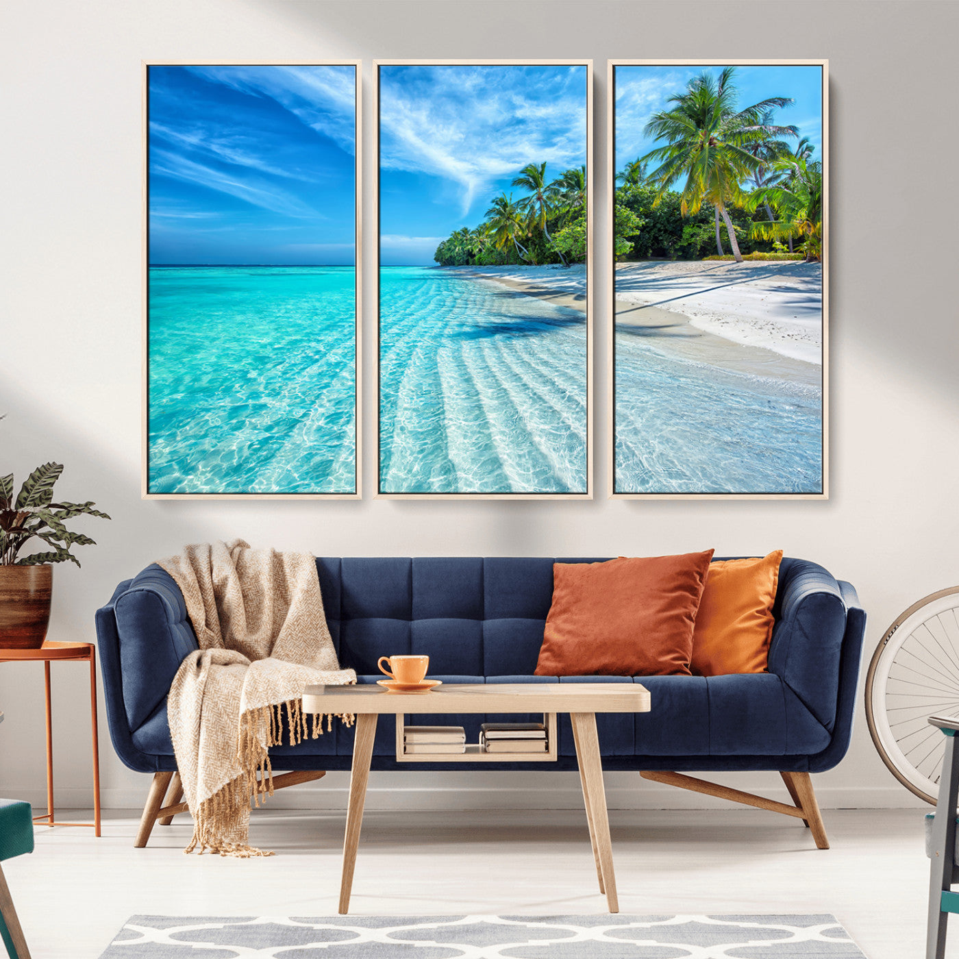 MGV-FC-48X32-3P - Tropical Beach Wall Art Canvas Print - Serene Ocean Landscape with Crystal Clear Turquoise Water and