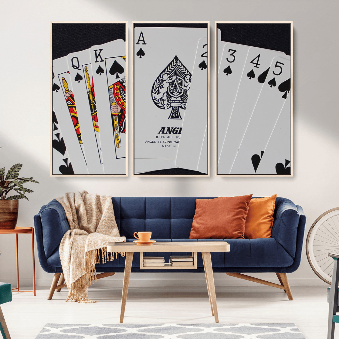 MGV-FC-48X32-3P - Poker Wall Art - Playing Cards Canvas Wall Art Print - Ace of Spades and Royal Flush Design, Perfect