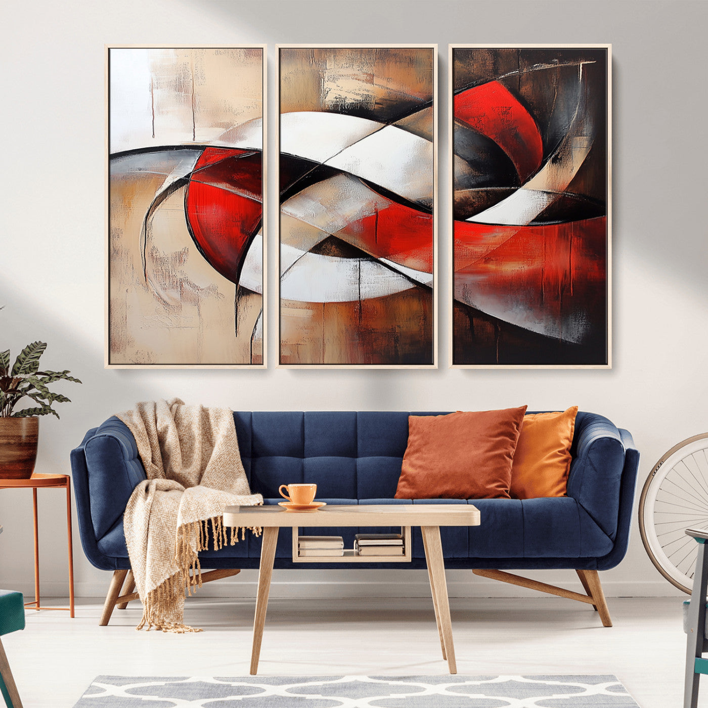 MGV-FC-48X32-3P - Abstract Wall Art - Modern Red and White Canvas Wall Art Print - Bold Geometric Abstract Canvas for