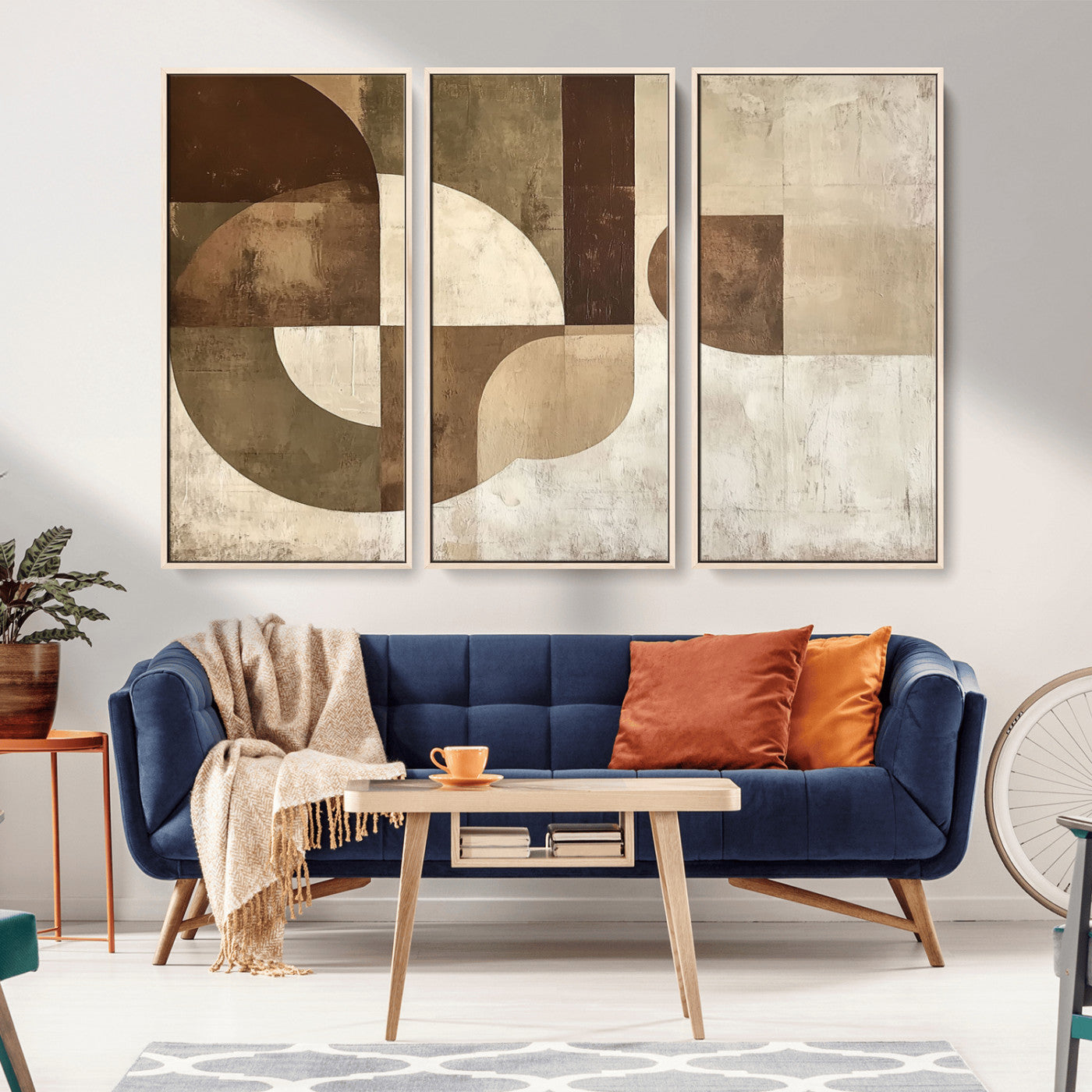 MGV-FC-48X32-3P - Wabi Sabi Geometric Wall Art | Abstract Modern Minimalist Canvas Print with Neutral Mid Century Art