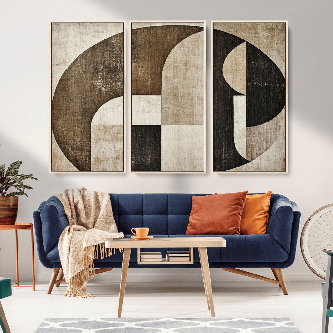 MGV-FC-48X32-3P - Wabi Sabi Abstract Wall Art | Geometric Modern Minimalist Canvas Print with Neutral Mid Century Art