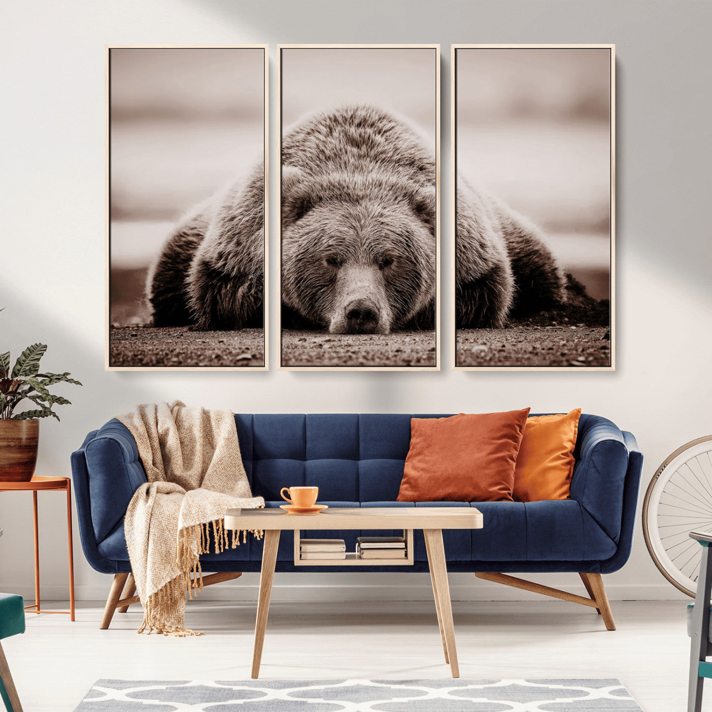 MGV-FC-48X32-3P - Grizzly Bear Wall Art Print - Bear Canvas Wall Art - Rustic Bear Portrait Canvas Print for Cabin Wall Decor and Nature-Inspired Spaces