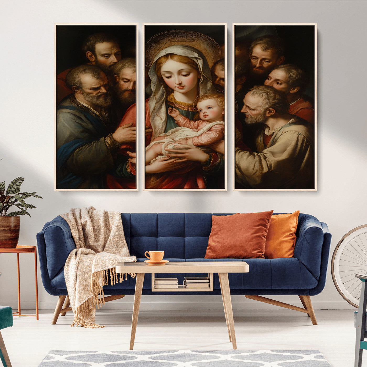 MGV-FC-48X32-3P - Religious Canvas Wall Art Print - Madonna and Child with Apostles Art Print - Classic Christian