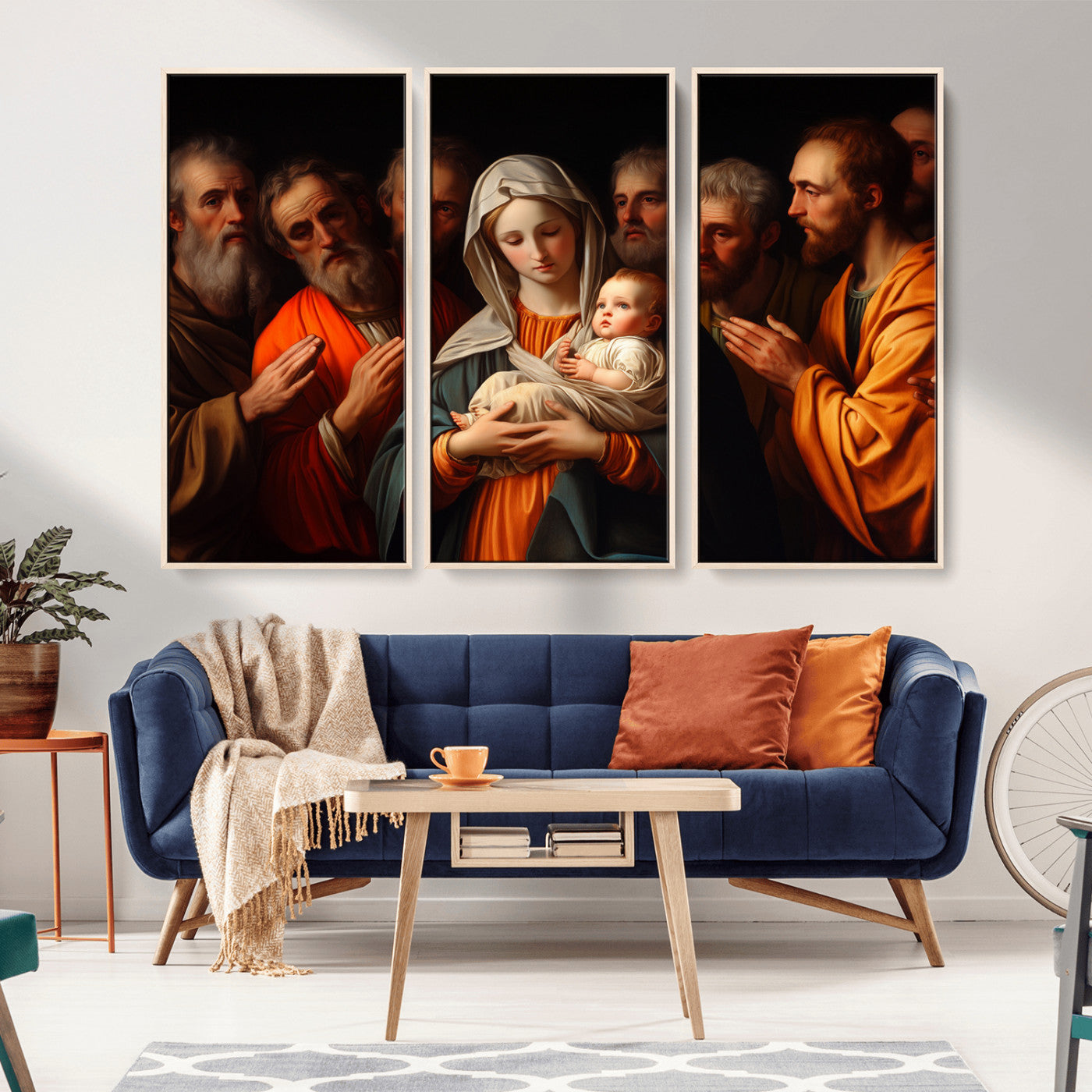 MGV-FC-48X32-3P - Religious Canvas Wall Art Print - Madonna and Child with Apostles Art Print - Classic Christian