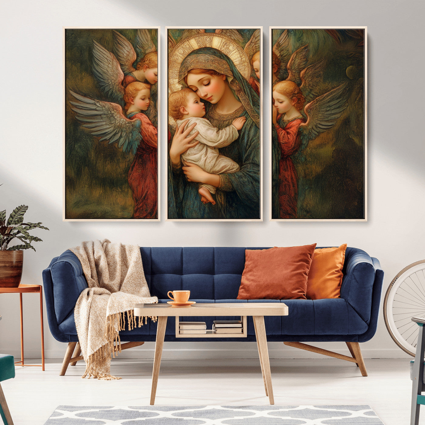 MGV-FC-48X32-3P - Mary Jesus Canvas Wall Art Print - Madonna and Child with Angels Art Print - Classic Christian