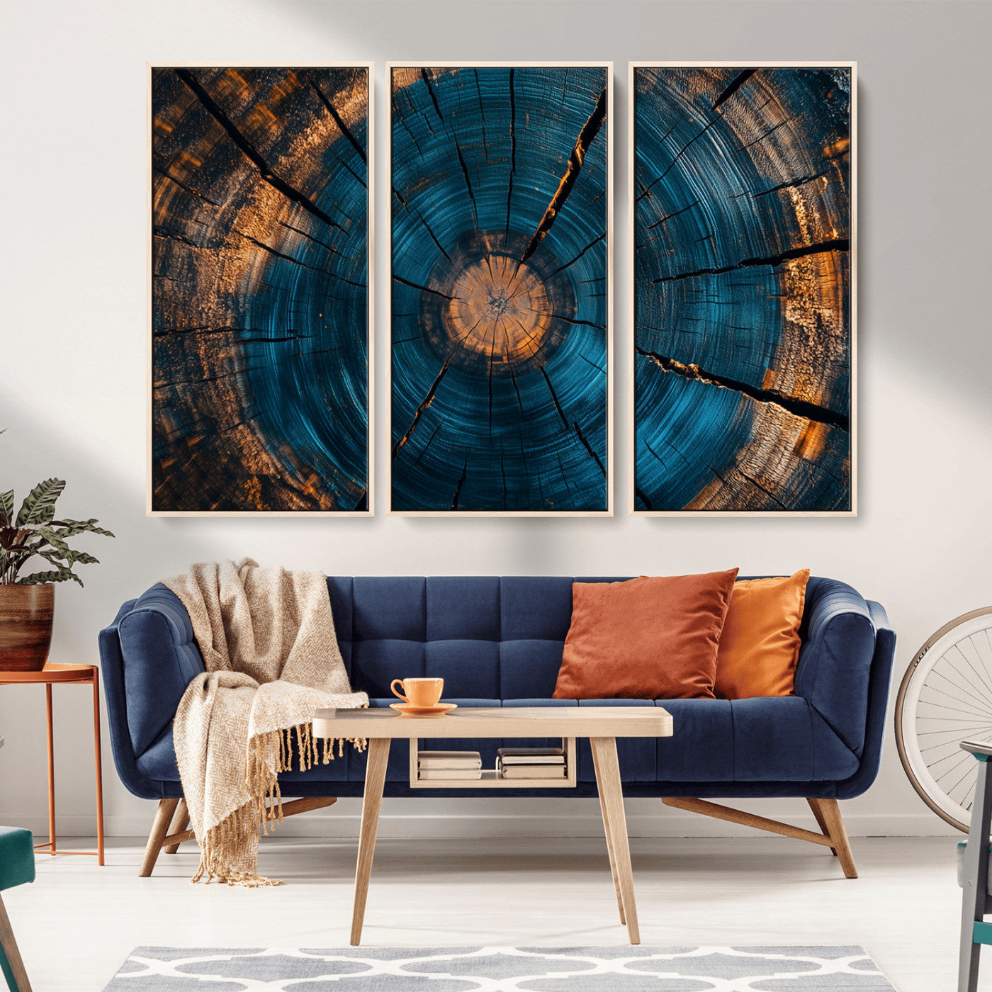 MGV-FC-48X32-3P - Abstract Tree Rings Wall Art Canvas Print - Wood Grain Rings Artwork Print - Nature Woodland Modern