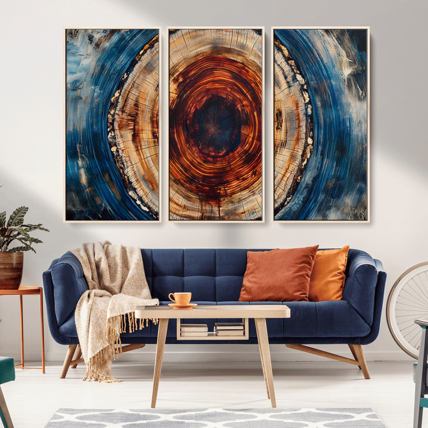 MGV-FC-48X32-3P - Abstract Framed Tree Rings Wall Decor, Wood Grain Rings Artwork Print, Nature Woodland Modern Wall