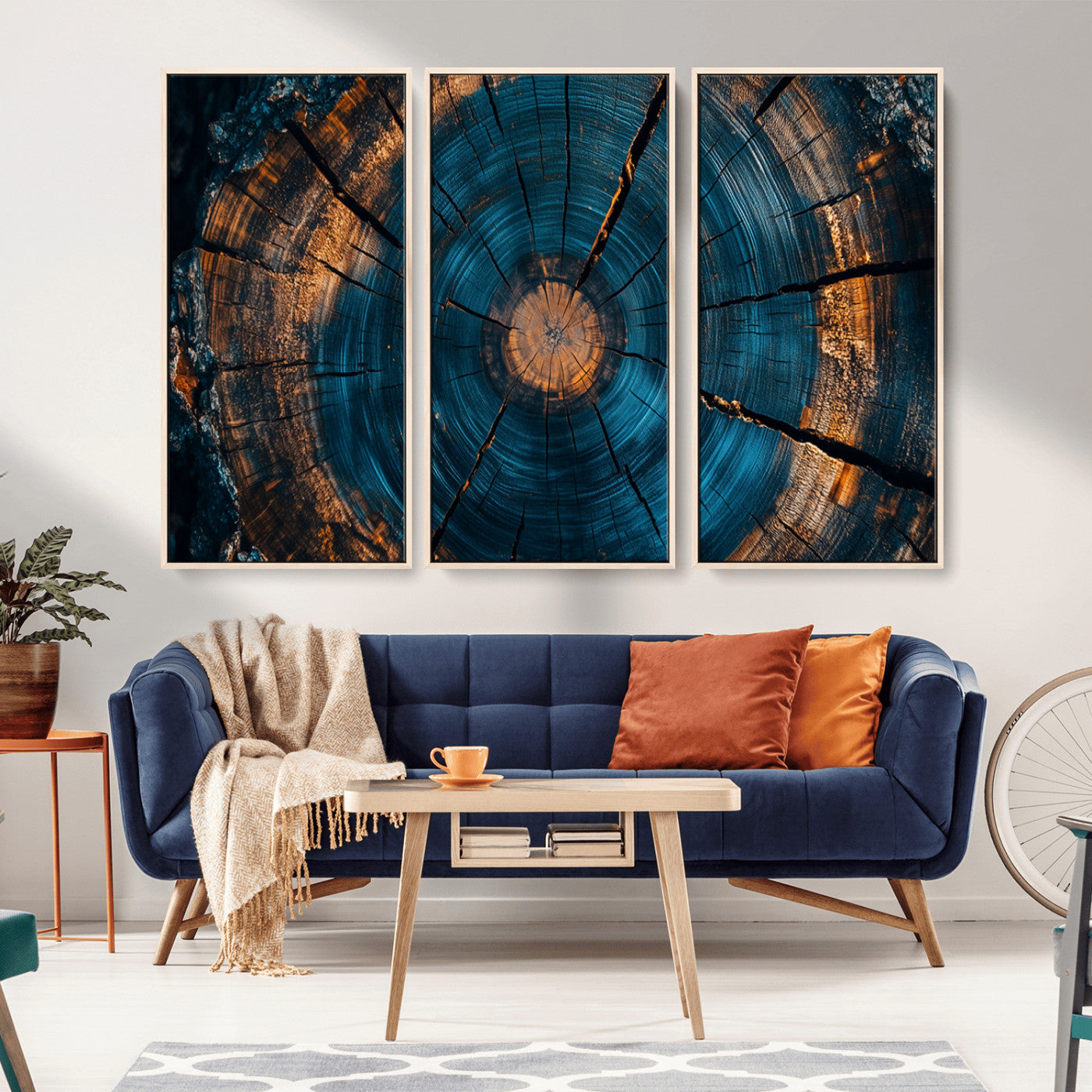MGV-FC-48X32-3P - Farmhouse Wall Art - Abstract Tree Rings Canvas Wall Art Print, Framed Wood Grain Rings Artwork