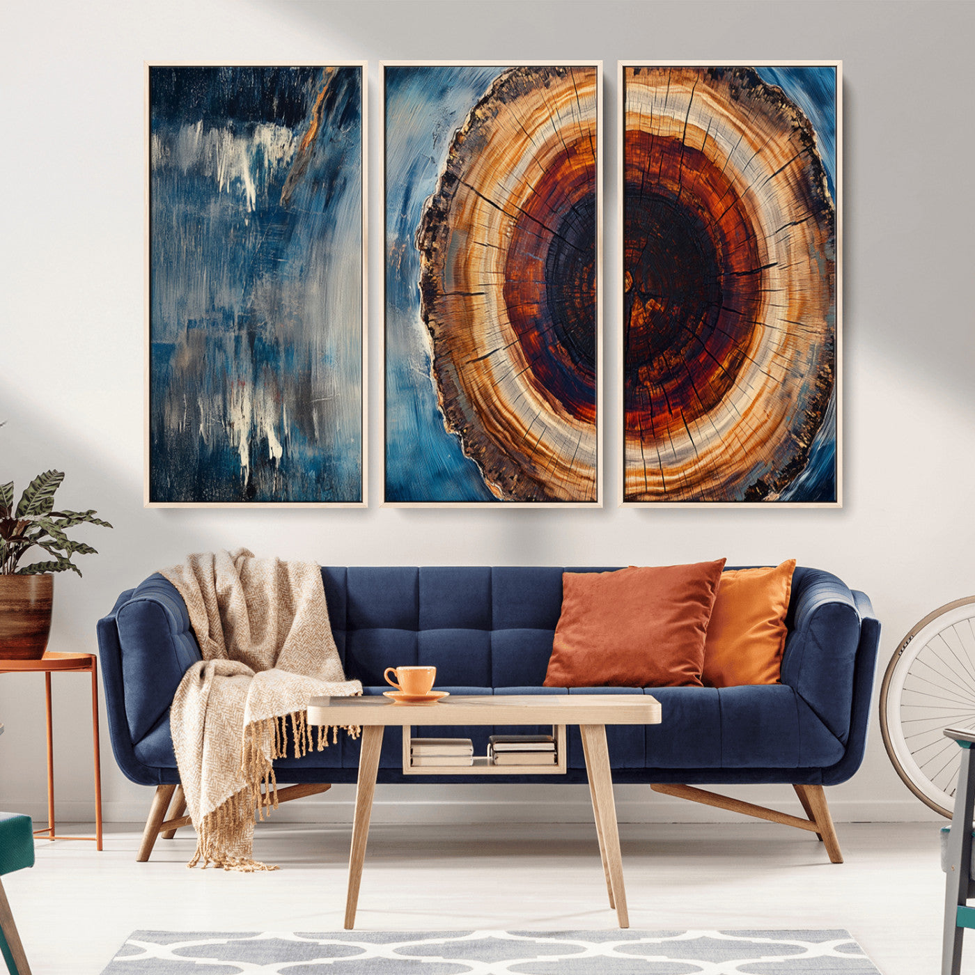 MGV-FC-48X32-3P - Abstract Tree Rings Wall Art Canvas Print - Wood Grain Rings Canvas Print - Nature Woodland Wall
