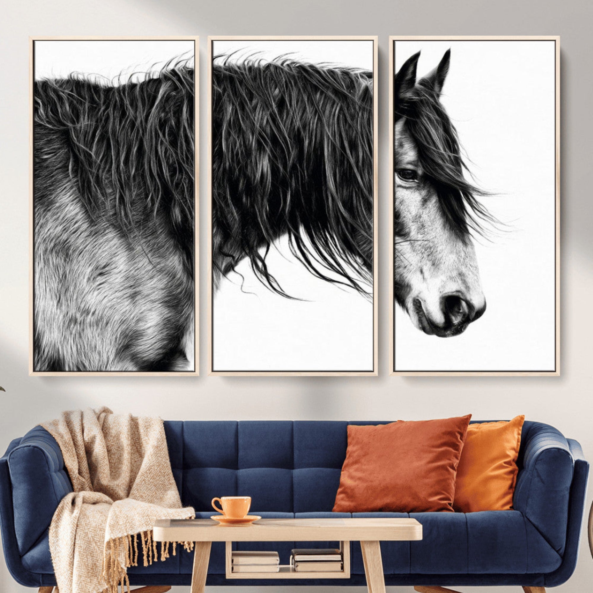 57694-MGV-CV-36X24-Majestic Horse Wall Art – Framed Black White Portrait Canvas Artwork, Graceful Animal Design, Rustic Decor for Home, Office